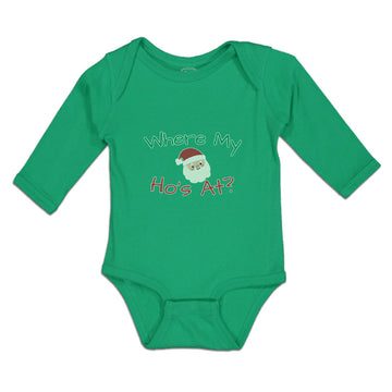 Long Sleeve Bodysuit Baby Where My Ho's at with Santa Face and Hat Cotton