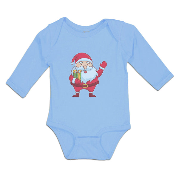 Long Sleeve Bodysuit Baby Santa Claus Wishing Merry Christmas with Gift Box