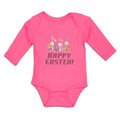 Long Sleeve Bodysuit Baby Happy Easter! 3 Rabbit with Easter Colourful Eggs