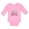 Long Sleeve Bodysuit Baby Happy Easter! 3 Rabbit with Easter Colourful Eggs