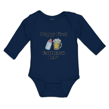 Long Sleeve Bodysuit Baby Happy Father's Beer Glass Feeding Bottle Cotton