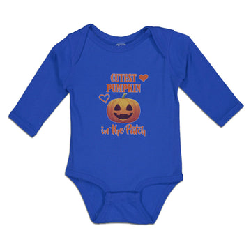 Long Sleeve Bodysuit Baby Cutest Pumpkin in The Patch Smile Face and Hearts