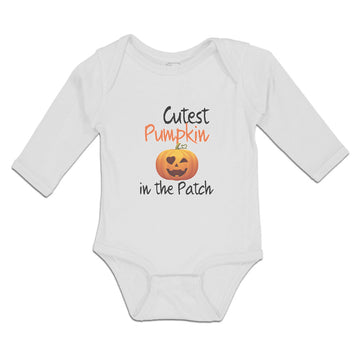 Long Sleeve Bodysuit Baby Cutest Pumpkin in The Patch Pumpkin Winked Smile Face