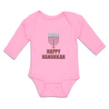 Long Sleeve Bodysuit Baby Happy Hanukkah Menorah Candlestand with 7 Candles