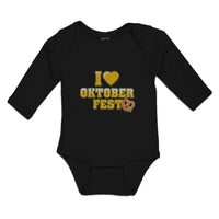 Long Sleeve Bodysuit Baby I Love Oktoberfest with Yellow Heart Cotton