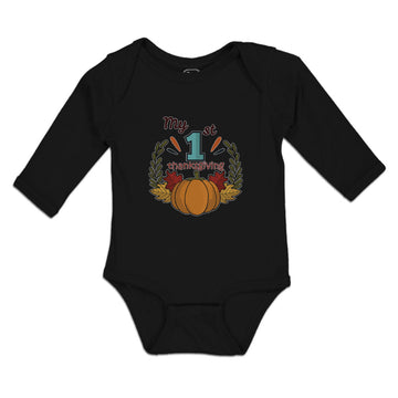 Long Sleeve Bodysuit Baby My 1St Thanksgiving Vegetable Pumpkin with Leaves