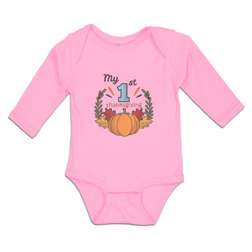 Long Sleeve Bodysuit Baby My 1St Thanksgiving Vegetable Pumpkin with Leaves