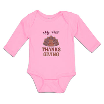 Long Sleeve Bodysuit Baby My Thanksgiving Baby Bird Sitting Open Wings Cotton