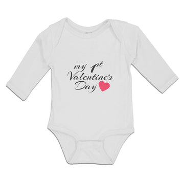 Long Sleeve Bodysuit Baby My 1St Valentine's Day with Heart Symbol Cotton