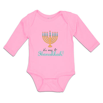 Long Sleeve Bodysuit Baby It's 1St Hanukkah! Menorah Candle Stand 9 Cotton