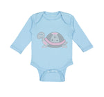 Long Sleeve Bodysuit Baby Pink and Grey Turtle Funny Boy & Girl Clothes Cotton