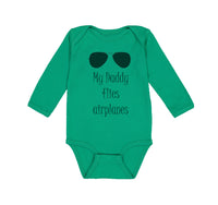 Long Sleeve Bodysuit Baby Daddy Flies Airplanes Pilot Dad Father's C Cotton - Cute Rascals