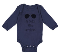 Long Sleeve Bodysuit Baby Daddy Flies Airplanes Pilot Dad Father's C Cotton - Cute Rascals