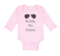 Long Sleeve Bodysuit Baby Daddy Flies Airplanes Pilot Dad Father's C Cotton - Cute Rascals