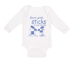 Long Sleeve Bodysuit Baby Born with Sticks in My Hands Drummer Funny Humor - Cute Rascals