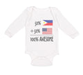 Long Sleeve Bodysuit Baby 50% Philippines + 50% American = 100% Awesome Cotton