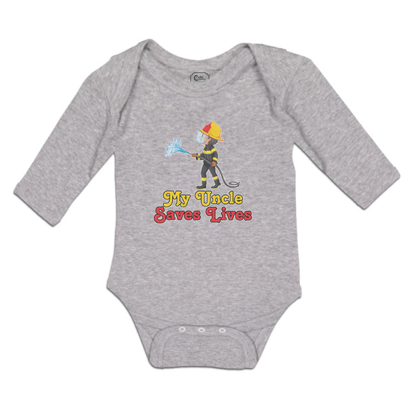 Long Sleeve Bodysuit Baby My Uncle Saves Lives Profession Firefighter Rescue