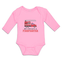 Long Sleeve Bodysuit Baby My Uncle's A Firefighter with Working Vehicle Cotton