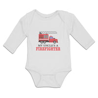 Long Sleeve Bodysuit Baby My Uncle's A Firefighter with Working Vehicle Cotton