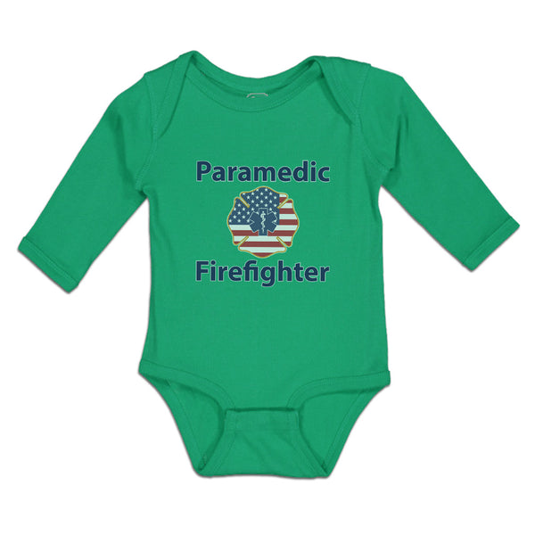 Long Sleeve Bodysuit Baby Paramedic Firefighter Profession Country Flag Cotton