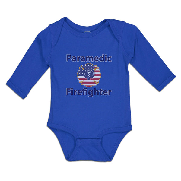 Long Sleeve Bodysuit Baby Paramedic Firefighter Profession Country Flag Cotton