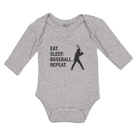 Long Sleeve Bodysuit Baby Eat. Sleep. Baseball. Repeat.Sport Man Hitting Cotton - Cute Rascals