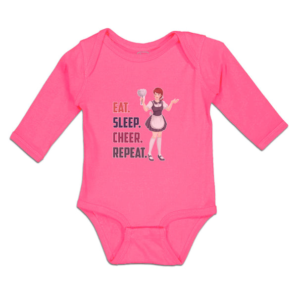 Long Sleeve Bodysuit Baby Eat. Sleep. Cheer. Repeat. Girl Cheering Cotton - Cute Rascals