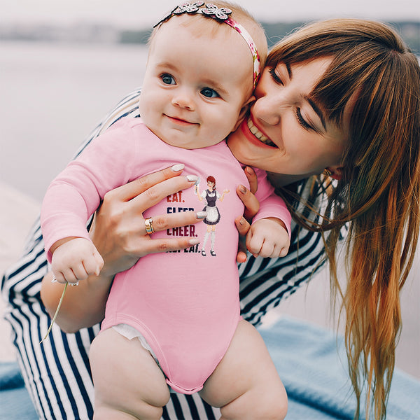 Long Sleeve Bodysuit Baby Eat. Sleep. Cheer. Repeat. Girl Cheering Cotton - Cute Rascals