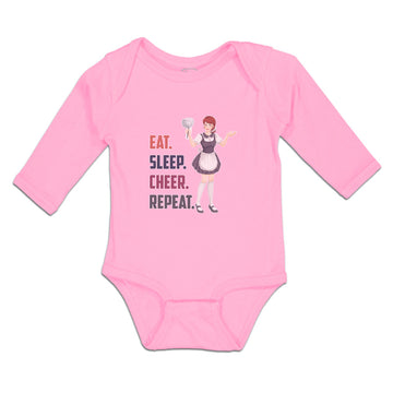 Long Sleeve Bodysuit Baby Eat. Sleep. Cheer. Repeat. Girl Cheering Cotton