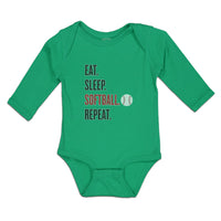 Long Sleeve Bodysuit Baby Eat. Sleep. Softball. Repeat. Sports Ball Cotton - Cute Rascals