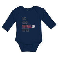 Long Sleeve Bodysuit Baby Eat. Sleep. Softball. Repeat. Sports Ball Cotton - Cute Rascals