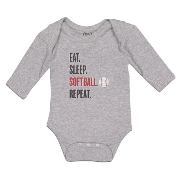 Long Sleeve Bodysuit Baby Eat. Sleep. Softball. Repeat. Sports Ball Cotton - Cute Rascals