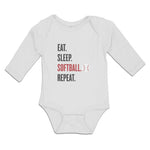 Long Sleeve Bodysuit Baby Eat. Sleep. Softball. Repeat. Sports Ball Cotton - Cute Rascals