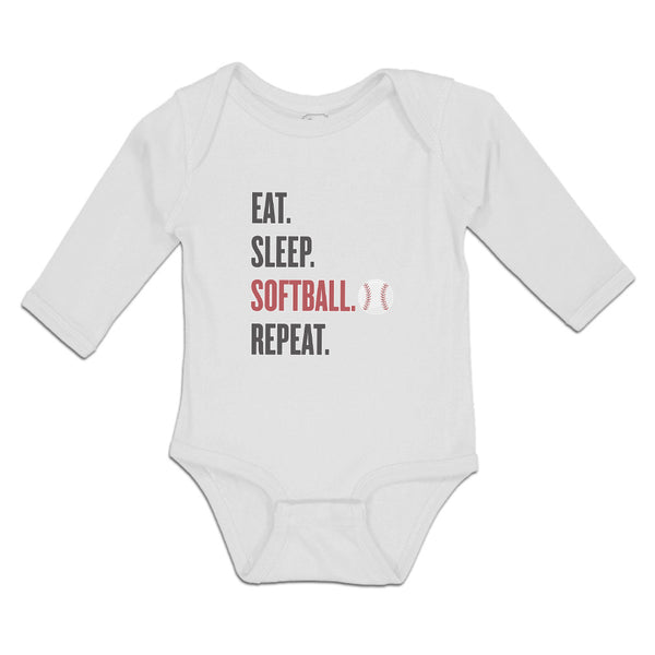 Long Sleeve Bodysuit Baby Eat. Sleep. Softball. Repeat. Sports Ball Cotton - Cute Rascals