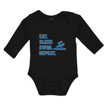 Long Sleeve Bodysuit Baby Eat. Sleep. Swin. Repeat. Swimmer Swimming Cotton