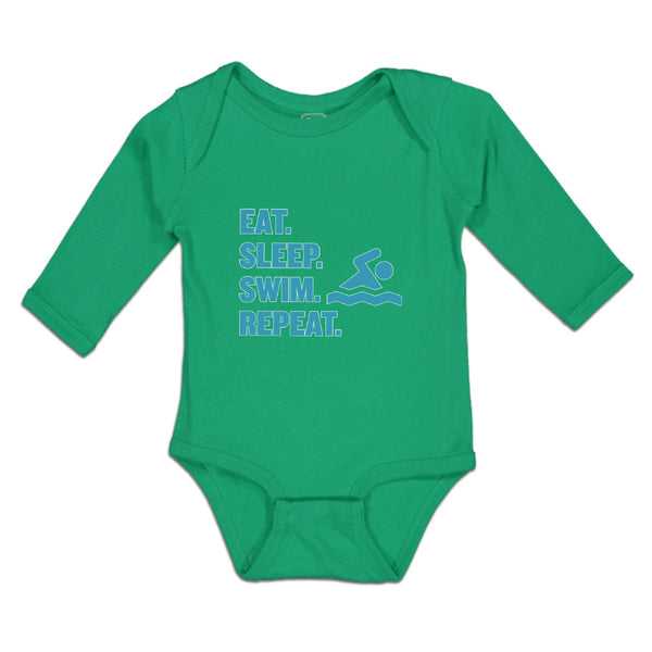 Long Sleeve Bodysuit Baby Eat. Sleep. Swin. Repeat. Swimmer Swimming Cotton - Cute Rascals