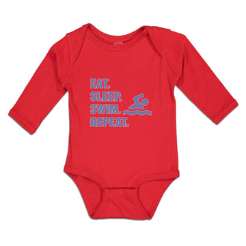 Long Sleeve Bodysuit Baby Eat. Sleep. Swin. Repeat. Swimmer Swimming Cotton