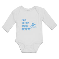 Long Sleeve Bodysuit Baby Eat. Sleep. Swin. Repeat. Swimmer Swimming Cotton - Cute Rascals