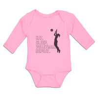 Long Sleeve Bodysuit Baby Eat. Sleep. Volleyball. Repeat. Basketball Cotton - Cute Rascals