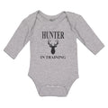 Long Sleeve Bodysuit Baby Hunter in Training with Silhouette Deer Head and Horns