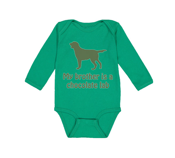 Long Sleeve Bodysuit Baby My Brother Is A Chocolate Lab Dog Lover Pet Cotton