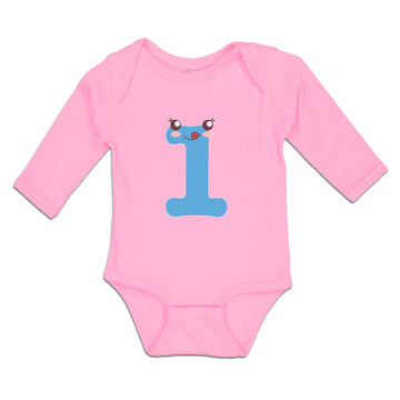 Long Sleeve Bodysuit Baby Numeric 1 Shows Birthday Sign with Funny Face Cotton