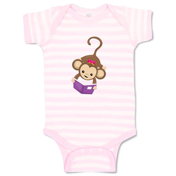 Baby Clothes Monkey Hangs Reads Book Girl Safari Baby Bodysuits Cotton