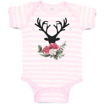 Baby Clothes Abstract Flowers Silhouette Deer Head with Horns Baby Bodysuits