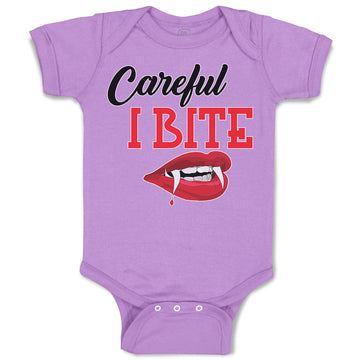 Baby Clothes Halloween Warns Careful I Bite with Mouth, Red Lips and Sharp Teeth