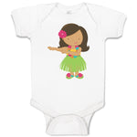 Baby Clothes Cute Dancing Hawaiian Girl with Flower on Head and Skirt of Grass