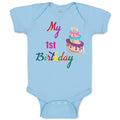 Baby Clothes My 1St Birthday with Delicious Cake on Candles Baby Bodysuits