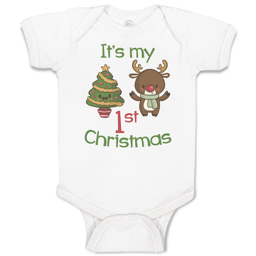 Baby Clothes It's My 1St Christmas with Tree Decorated and Toy Deer Cotton