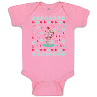 Baby Clothes Dancing Flamingo Crane Bird with Cute Little Hearts Baby Bodysuits