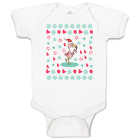 Baby Clothes Dancing Flamingo Crane Bird with Cute Little Hearts Baby Bodysuits